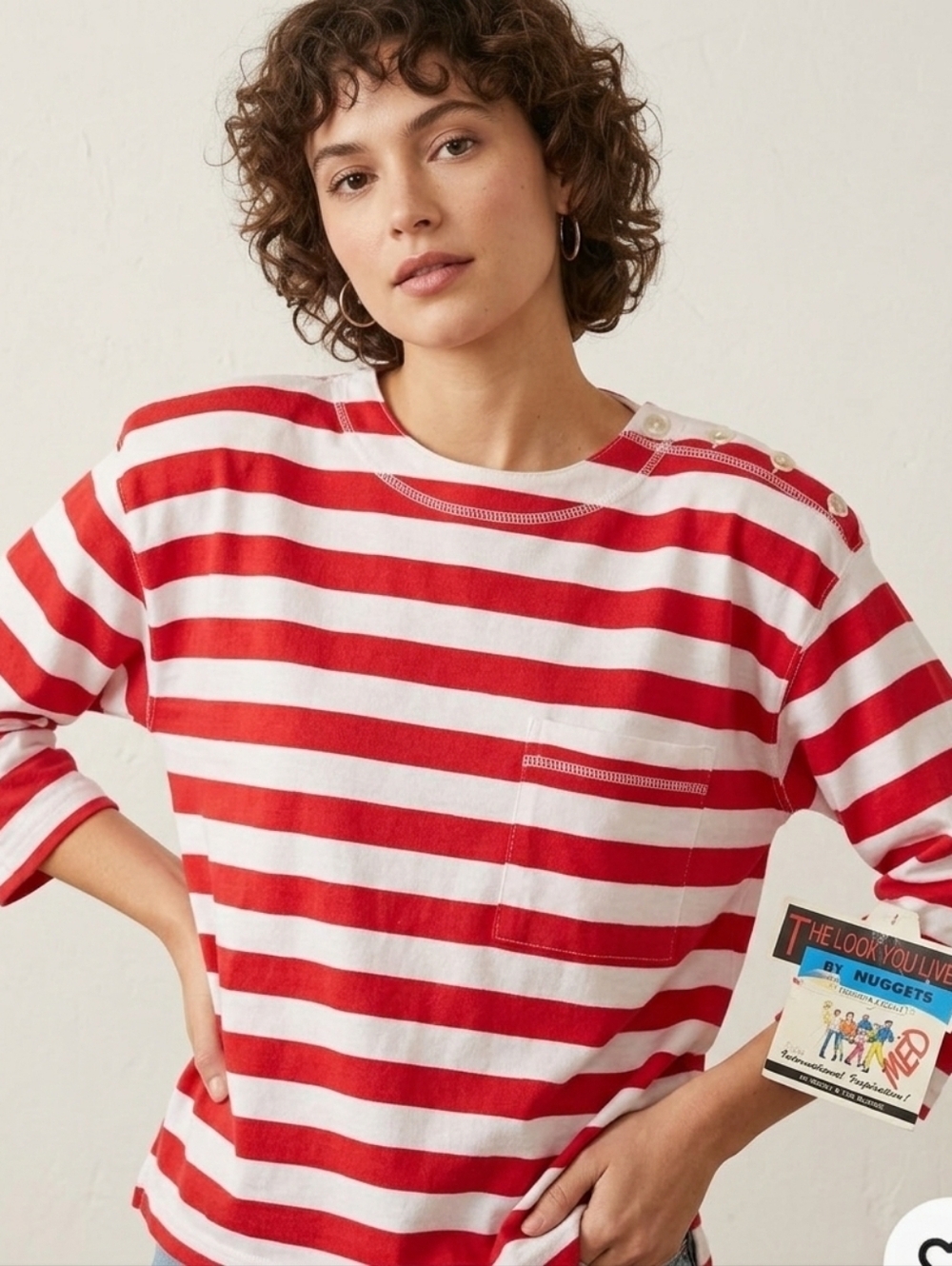 VINTAGE Red and White Striped Long Sleeve Women's Tee Size M NWT.
